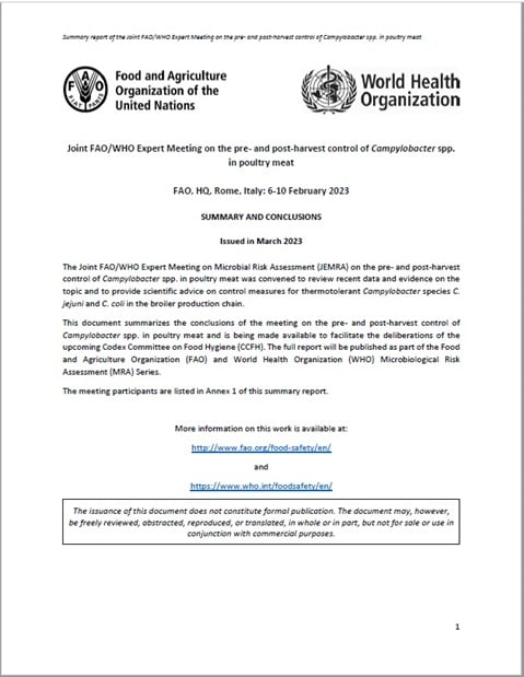 Joint FAO/WHO Expert Meeting on the pre- and post-harvest control of Campylobacter spp. in poultry meat