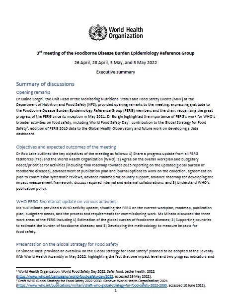 Third meeting of the Foodborne Burden Disease Epidemiology Reference Group (FERG2) 2021-2024