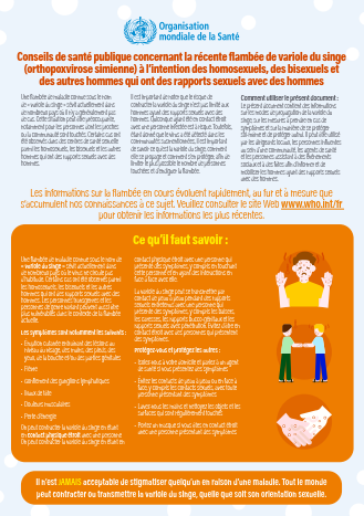 Conseils de santé publique concernant la récente flambée de variole du singe 
(orthopoxvirose simienne) à l’intention des homosexuels, des bisexuels et 
des autres hommes qui ont des rapports sexuels avec des hommes