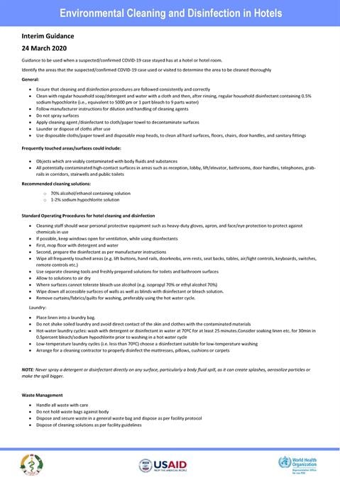 Environmental cleaning and disinfection in hotels